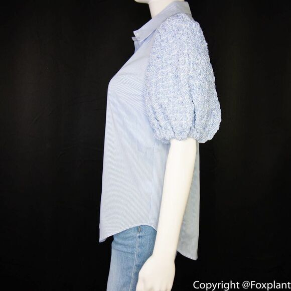 NEW Petersyn Zadie puff short sleeve button front cotton top, white, M - Picture 6 of 16